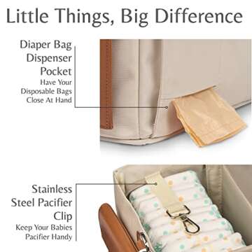 FifthStart Diaper Caddy Organizer - Multiple Compartment Bag with Shoulder Strap and Entertainment Pouch Keeps Baby Still for Diaper Changing. Waterproof Canvas Fabric Storage Bag for Nursery (Beige)