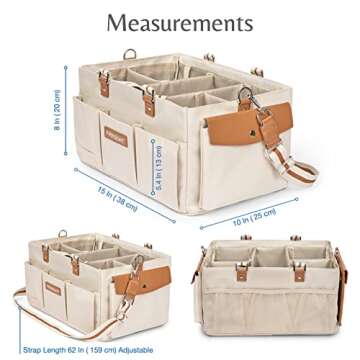 FifthStart Diaper Caddy Organizer - Multiple Compartment Bag with Shoulder Strap and Entertainment Pouch Keeps Baby Still for Diaper Changing. Waterproof Canvas Fabric Storage Bag for Nursery (Beige)