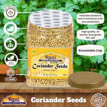 Rani Coriander (Dhania) Seeds Whole, Indian Spice 8oz (227g) PET Jar ~ All Natural | Gluten Friendly | NON-GMO | Vegan | Indian Origin