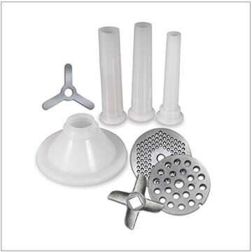 Weston #10 Manual Tinned Meat Grinder and Sausage Stuffer , 4.5mm & 10mm plates, + 3 sausage funnels,Silver