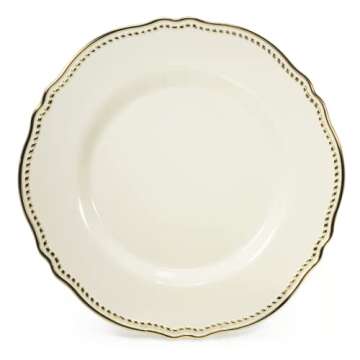 " OCCASIONS " 50 Plates Pack (25 Guests)-Heavyweight Wedding Party Disposable Plastic Plate Set -25 x 10.25'' Dinner + 25 x 7.5'' Salad/dessert plates (Rochelle Ivory and Gold)