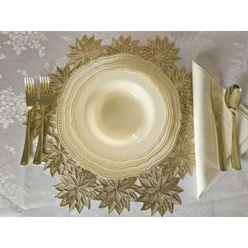 " OCCASIONS " 50 Plates Pack (25 Guests)-Heavyweight Wedding Party Disposable Plastic Plate Set -25 x 10.25'' Dinner + 25 x 7.5'' Salad/dessert plates (Rochelle Ivory and Gold)