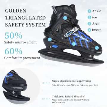 JGMLZK Ice Skates，Boys Hockey Skates,Skates with Adjustable 4 Sizes for Boys Girls Youth Men Women and Beginners (Black Blue, M (1-4) Kid‘s/(4-6) Women's)