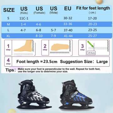 JGMLZK Ice Skates，Boys Hockey Skates,Skates with Adjustable 4 Sizes for Boys Girls Youth Men Women and Beginners (Black Blue, M (1-4) Kid‘s/(4-6) Women's)