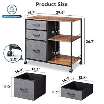 DEVAISE 3 Drawer Mobile File Cabinet, Rolling Printer Stand with Open Storage Shelf