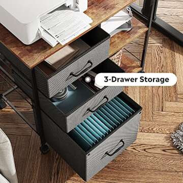 DEVAISE 3 Drawer Mobile File Cabinet, Rolling Printer Stand with Open Storage Shelf