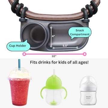 Universal Stroller Snack Tray | Stroller Cup Holder | Silicone Flexible Arms Grip Stroller Bar Stays in Place | Stroller Tray Attachment with Cups Holder for Baby Toddler | Stroller Accessories…