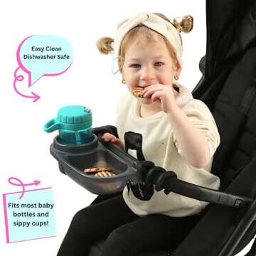 Universal Stroller Snack Tray | Stroller Cup Holder | Silicone Flexible Arms Grip Stroller Bar Stays in Place | Stroller Tray Attachment with Cups Holder for Baby Toddler | Stroller Accessories…