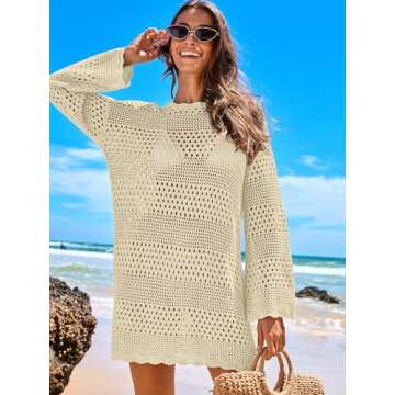 ANRABESS Women Swimsuit Crochet Swim Cover Up 2024 Summer Bathing Suit Swimwear Mesh Knit Beach Dress Vacation Outfits