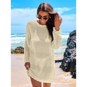 ANRABESS Women Swimsuit Crochet Swim Cover Up 2024 Summer Bathing Suit Swimwear Mesh Knit Beach Dress Vacation Outfits