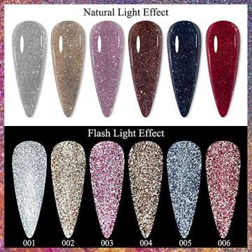 MIZHSE Reflective Glitter Gel Nail Polish, Shimmery Gel Polish Set 10ml Sparkly Shiny Gel Soak Off UV LED Nail Art Varnish Manicure Kit DIY at Home