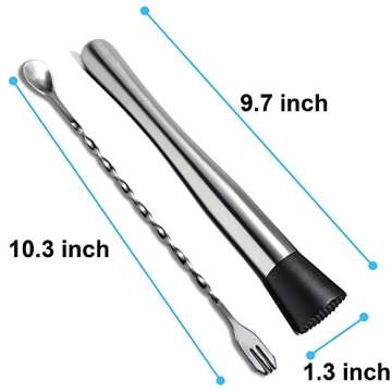 10 Inch Stainless Steel Cocktail Muddler and Mixing Spoon, 2 Pieces Home Bar Tool Bartender Set for Cocktails Mojitos Ice Fruit Drinks