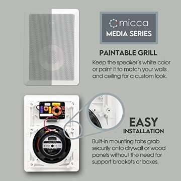 Micca M-6S In-Wall Speaker - 6.5" Woofer, 1" Tweeter, Paintable Finish