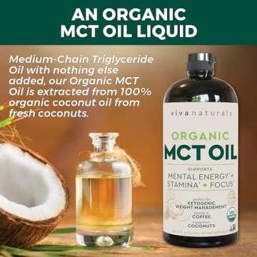 Viva Naturals Organic MCT Oil 32 fl oz - Best MCT Oil Organic for Coffee, MCT Coconut Oil Supports Energy & Mental Clarity, USDA Organic, Non-GMO, Paleo & Keto Certified, MCT Wellness