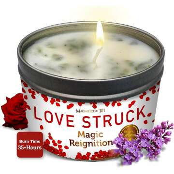 Magnificent 101 Love Struck Aromatherapy Candle – 6 Oz - 30 Hour Burn | Soy Wax Tin Candle for Love Reignition, Purification, Manifestation, & Chakra Healing