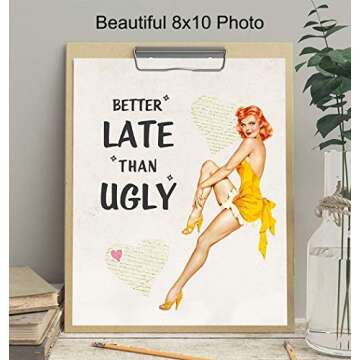 Funny Vintage 1950s Pinup Girl Bathroom Home Decor Print - 8x10 Retro Wall Art Decoration for Bath, Bedroom - Cute Unique Gift for Women, Woman, Her or Girls - Unframed