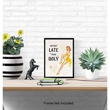 Funny Vintage 1950s Pinup Girl Bathroom Home Decor Print - 8x10 Retro Wall Art Decoration for Bath, Bedroom - Cute Unique Gift for Women, Woman, Her or Girls - Unframed