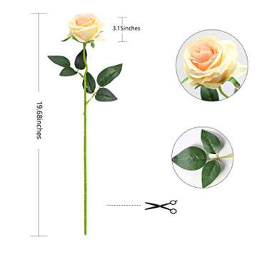 Tifuly Champagne Roses Artificial Flowers - 12 pcs Realistic Single Long Stem Fake Silk Roses Bouquet for Party Home Wedding Centerpiece Office DIY Decor