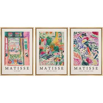 wall26 Framed Canvas Wall Art Print Set French Floral Rainbow Landscapes Henri Matisse Nature Plants Illustrations Modern Relax/Calm Multicolor for Living Room, Bedroom, Office - 16"x24"x3 Natural