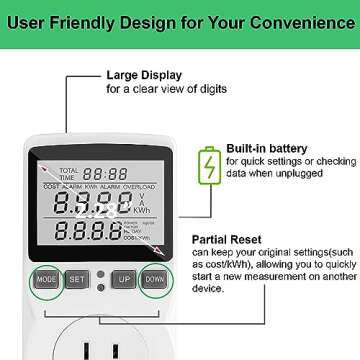 TechBee Plug-in Electrical Meter Socket Electricity Usage Monitor Electric Power Consumption Tester Energy Cost Calculator, 11 Display Modes with Watt, kWh, Volt, Amp, CO₂, Overload Alarm...