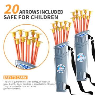 TEMI 2 Pack Set Kids Archery Bow Arrow Toy Set Outdoor Hunting Play with 2 Bow 20 Suction Cup Arrows 2 Target & 2 Quiver, LED Light Up Function Toy, Outdoor Toys for Kids, Boys & Girls Ages 3-12