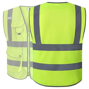 JKSafety 9 Pockets Class 2 High Visibility Zipper Front Safety Vest With Reflective Strips, Yellow Meets ANSI/ISEA Standards (3X-Large-150-Yellow)