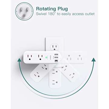 Surge Protector - Outlet Extender with Rotating and Multi Plug with 6 AC 3 USB Ports (1 USB C), 3-Sided Power Strip with Wall Adapter Charger for Home Travel Office, ETL Listed (1800J)