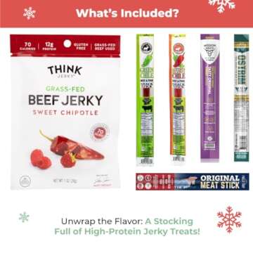 Jerky Prefilled Stocking Stuffer for Adults: Unique Christmas Gifts for Men, Dad - Exotic Beef Jerky Gift Set w Premium Selections of High-Protein Meat Treats - Cool Food Gift & Snack Packs for Holiday