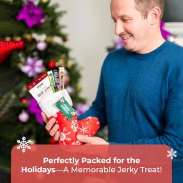 Jerky Prefilled Stocking Stuffer for Adults: Unique Christmas Gifts for Men, Dad - Exotic Beef Jerky Gift Set w Premium Selections of High-Protein Meat Treats - Cool Food Gift & Snack Packs for Holiday