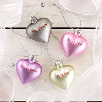 Lillian Vernon Pastel Candy Conversation Hearts Blown Glass Valentine’s Day Ornaments - Handcrafted Hanging Tree Decorations, Pastel Heart Holiday & Party Decor, 2.5 in, Assorted, 12-Piece Set