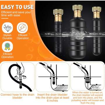 Enhon Drain Bladder Kit, 3 PCS Drain Cleaning Bladders Fits 1" to 6" Drain Pipe, Unclogs Stubborn Blockages in Main Drain & Sewer Line Bathroom Sinks, Shower, and Swimming Pool Drain with Water Power