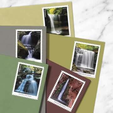 USPS Waterfalls (Sheet of 12) Forever Postage Stamps US Postal First Class Nature Rock River Park Party Announcement Celebration Anniversary Wedding 2023 Scott #5800