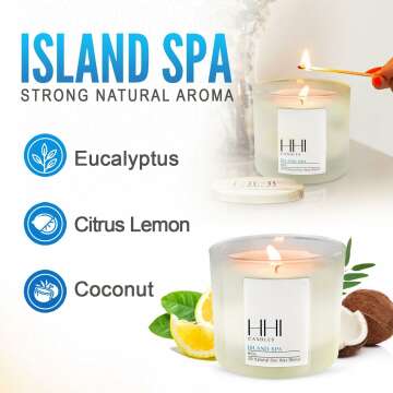 All-Natural Scented Soy Relaxation Candle | Island Spa Candle | A Fresh Blend of Eucalyptus and Citrus | Large Eight Ounce Single Wick Spa Candles | Long Burn time | HHI Candles