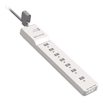 Belkin Power Strip, Belkin Surge Protector with 7 AC Multiple Outlets, 6 ft Long Heavy Duty Extension Cord for Home, Office, Travel, Laptop, Computer Desktop & Phone Charger - White (2320 Joules), 6'