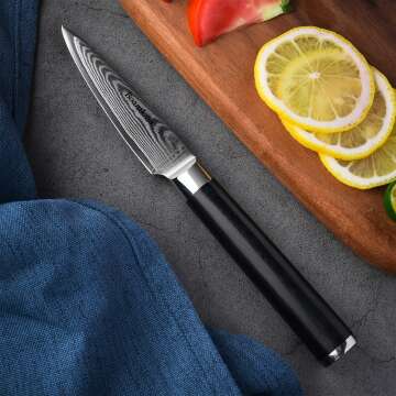 Paring Knife 3.5" Small Peeling Knife for Cutting Fruit - 67 Layers VG10 Damascus Steel Forged Ultra Sharp Kitchen Knife-Full Tang Ergonomic G10 Handle with Sheath and Gift Box