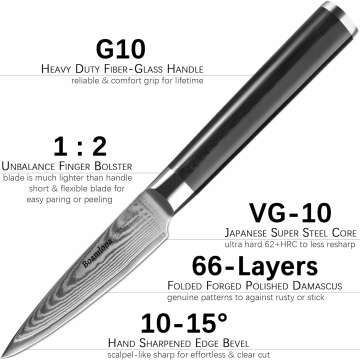 Paring Knife 3.5" Small Peeling Knife for Cutting Fruit - 67 Layers VG10 Damascus Steel Forged Ultra Sharp Kitchen Knife-Full Tang Ergonomic G10 Handle with Sheath and Gift Box