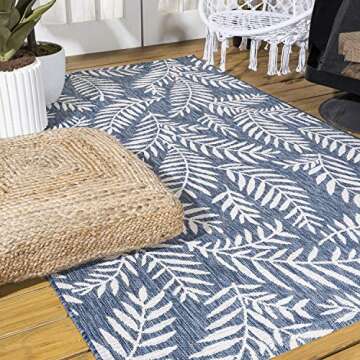 JONATHAN Y SMB119B-8 Nevis Palm Frond Indoor Outdoor Area-Rug Coastal Floral Easy-Cleaning Bedroom Kitchen Backyard Patio Non Shedding, 8 X 10, Navy/Ivory