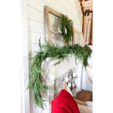 Vita Domi 72" Faux Cedar Garland Realistic, Extra Full Cedar Christmas Garland for Mantle, Norfolk Pine Garland for Stairs, Garlands for Decoration Christmas, Cedar Garland Artificial Realistic