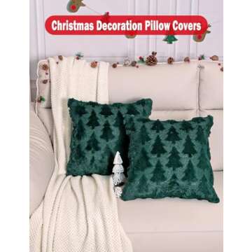 TOYPOPOR Christmas Pillow Covers 18'' x 18'' Set of 2, Soft Faux Rabbit Fur 3D Embroidery Christmas Tree Throw Pillow Covers for Holiday Christmas Decor Sofa, Couch, Invisible Zipper, Skin-Friendly