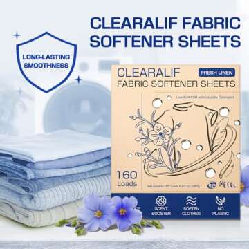 CLEARALIF laundry Fabric Softener Sheets, Fresh Linen Scent, 160 Loads, Eco Friendly, Great For Travel, Apartments, Dorms.