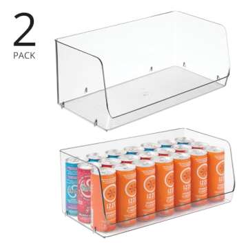 mDesign Modern Stackable Plastic Open Front Dip Extra Large Storage Organizer Bin Basket for Kitchen Organization, Shelf, Cubby, Cabinet, and Pantry Organizing Decor, Ligne Collection - 2 Pack - Clear