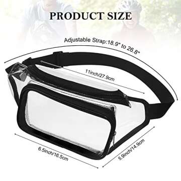 10 Pcs Clear Fanny Packs, Waterproof Clear Waist Bag Transparent Stadium Approved Purse Cute Adjustable Belt Bag Portable Waist Pack for Men Women Sports Travel Beach Concerts Events (Black)