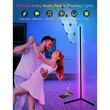 Corner Floor Lamp,65” Color Changing LED Floor Lamp with Music Sync,Modern Mood Lighting Corner Lamp with Remote & App Control, Creative DIY Mode & Timing,RGB Floor Lamp for Living Room Gaming Room