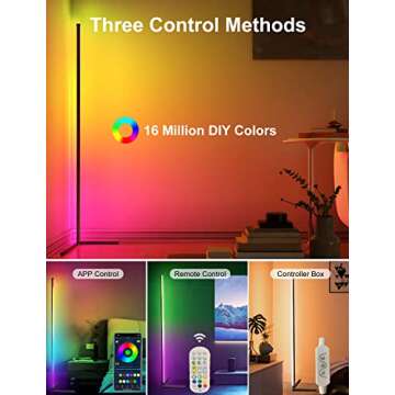 Corner Floor Lamp,65” Color Changing LED Floor Lamp with Music Sync,Modern Mood Lighting Corner Lamp with Remote & App Control, Creative DIY Mode & Timing,RGB Floor Lamp for Living Room Gaming Room