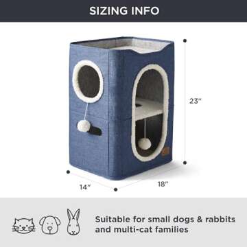 Bedsure 2-Level Cat House for Indoor Cats - Small Cat Towers with Scratch Pad and Hideaway Condo, Cat Cave Bed Furniture for Multi Pets and Large Cats, 18x14x23 inches, Blue