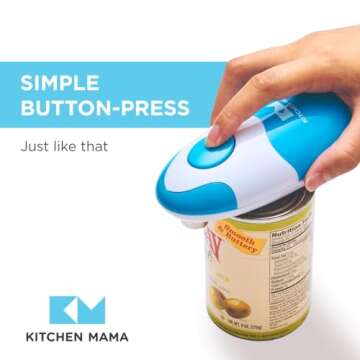 Kitchen Mama Auto Electric Can Opener - Effortless One-Touch Operation, Smooth Edge Design, Sky Blue