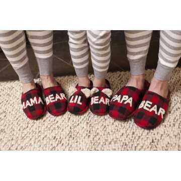 Dearfoams Women's Gifts for Mom Cute Cozy Mothers Day Mama Bear Slipper, Buffalo Plaid, 7-8