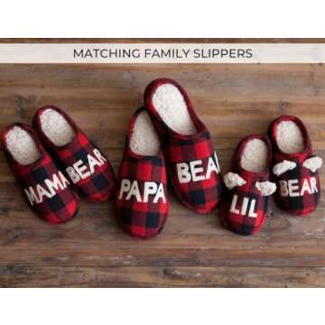 Dearfoams Women's Gifts for Mom Cute Cozy Mothers Day Mama Bear Slipper, Buffalo Plaid, 7-8