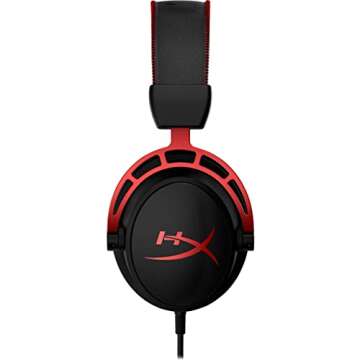 HyperX Cloud Alpha Gaming Headset Headphone Wired Detachable Noise Cancelling Microphone Dual Chamber Drivers Memory Foam Over-ear Soft Leatherette for PC Xbox Nintendo Switch PS4 Black Red (Renewed)