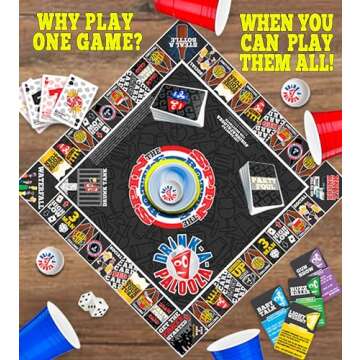 DRINK-A-PALOOZA Drinking Games for Adults - Competitive Board Game for Parties, 21st Birthdays, and Game Nights; Features Drinking Card Games, Beer Pong, and Couples Games – The Perfect Novelty Gift